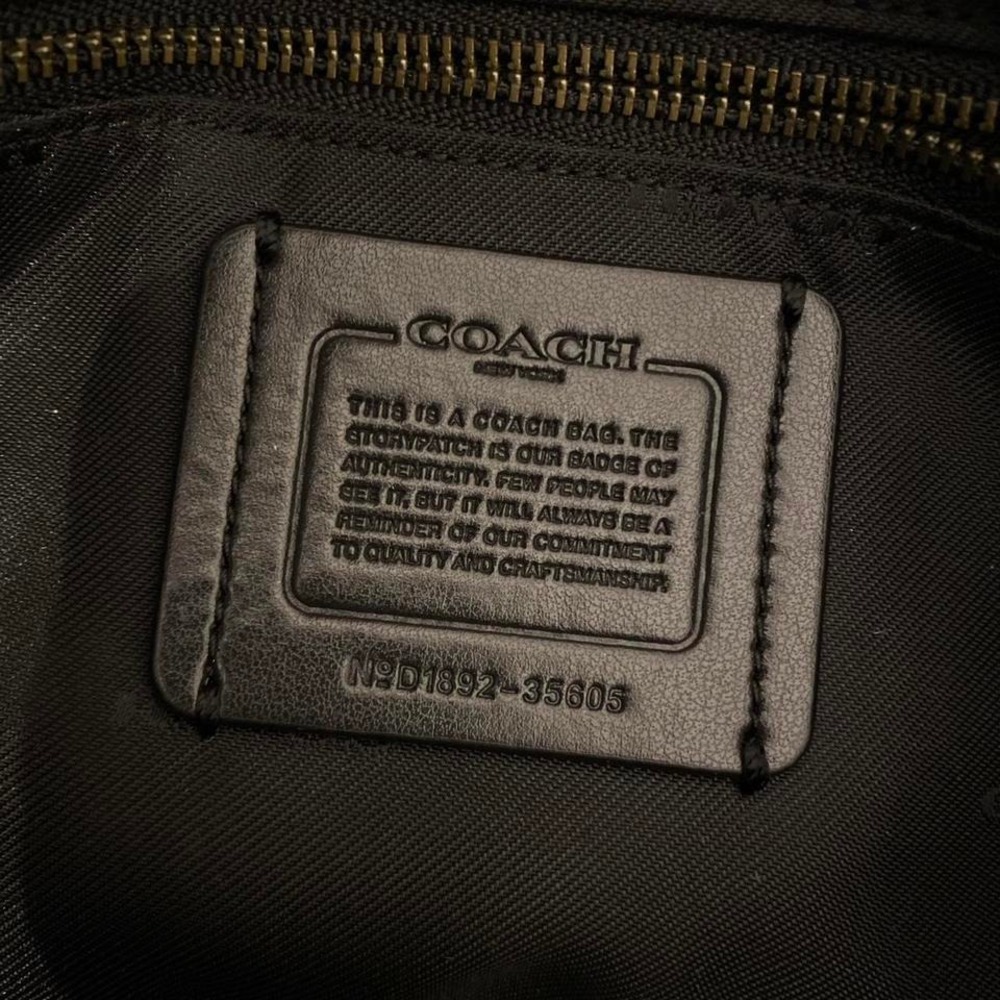 Coach Studded Satchel Bag Black White Tan Leather Hardware Logo Detail - Picture 7 of 9